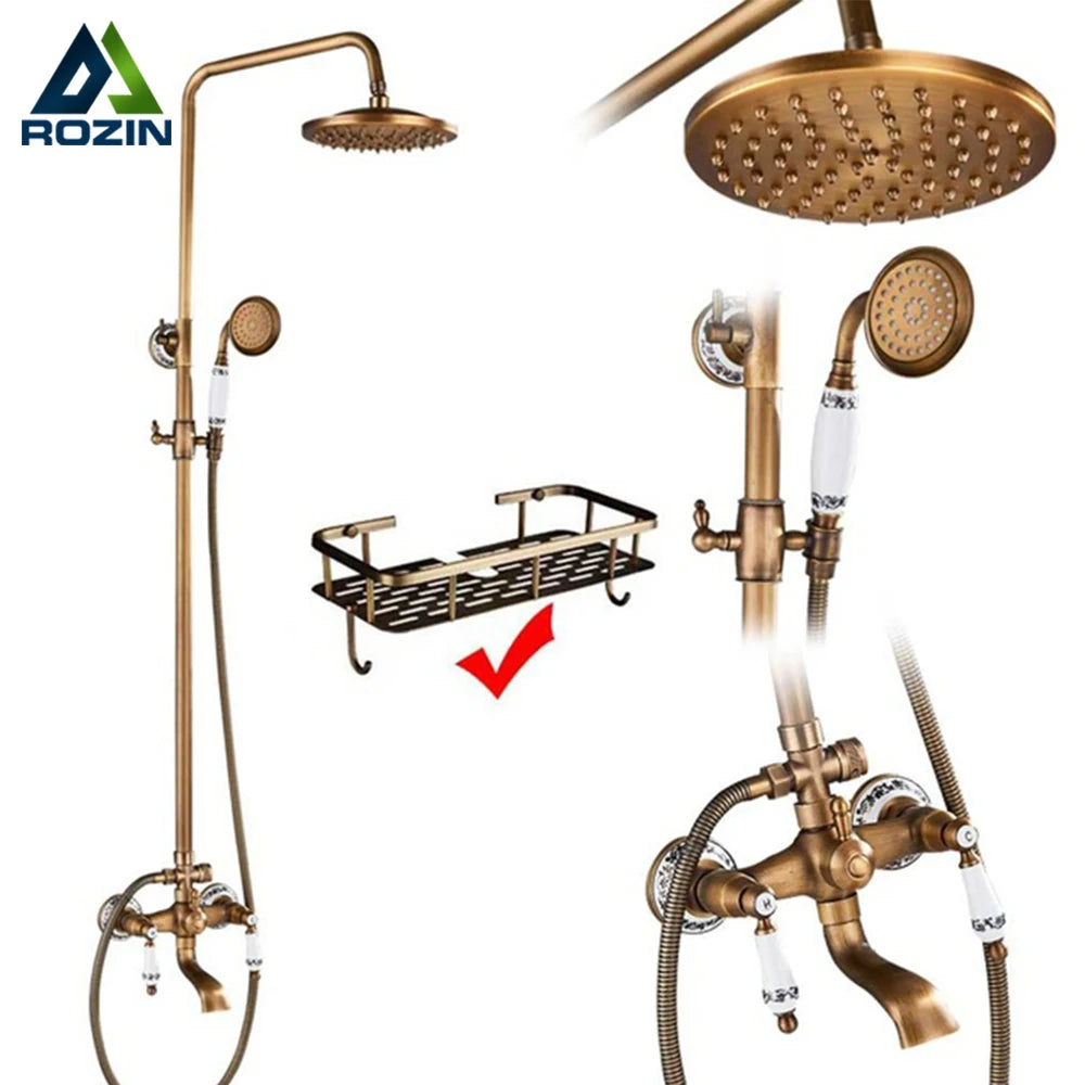 Rozin Adjustable Shower Faucet Set With Dual Handle Mixer Column
