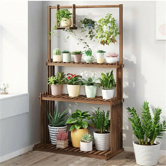 Bingopaw 3 Tier Wood Plant Stand Planter Shelves Indoor Outdoor