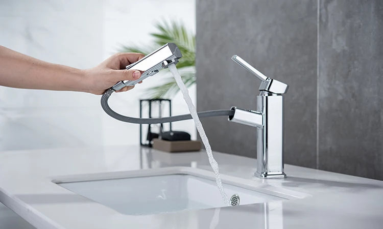 DQOK Pull Out Bathroom Basin Faucet Brass Sink Mixer