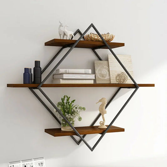 Three Tier Industrial Wood Floating Shelf Heavy Duty Wall Mount