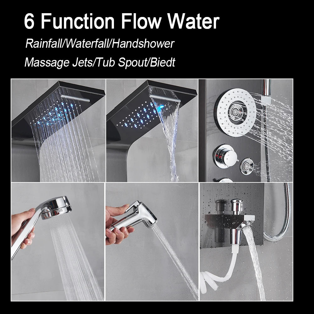 MYQualife LED Shower Panel With Massage Jets And Rain Head