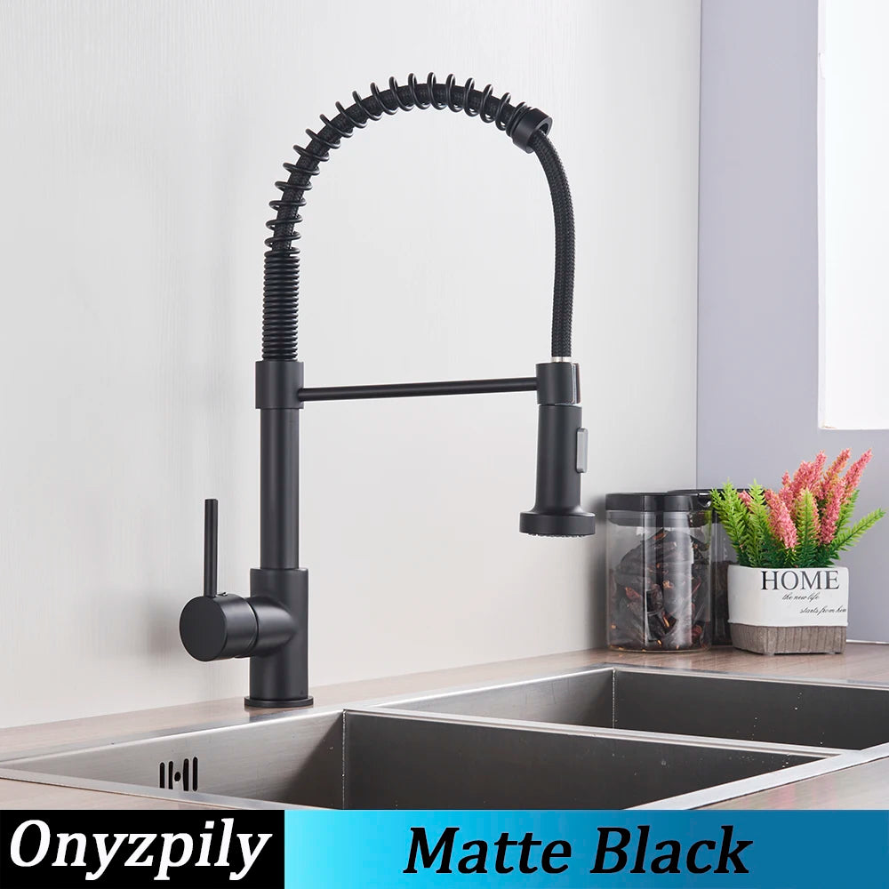 Onyzpily Kitchen Sink Faucet Pull Down Sprayer Single Handle Stainless Steel