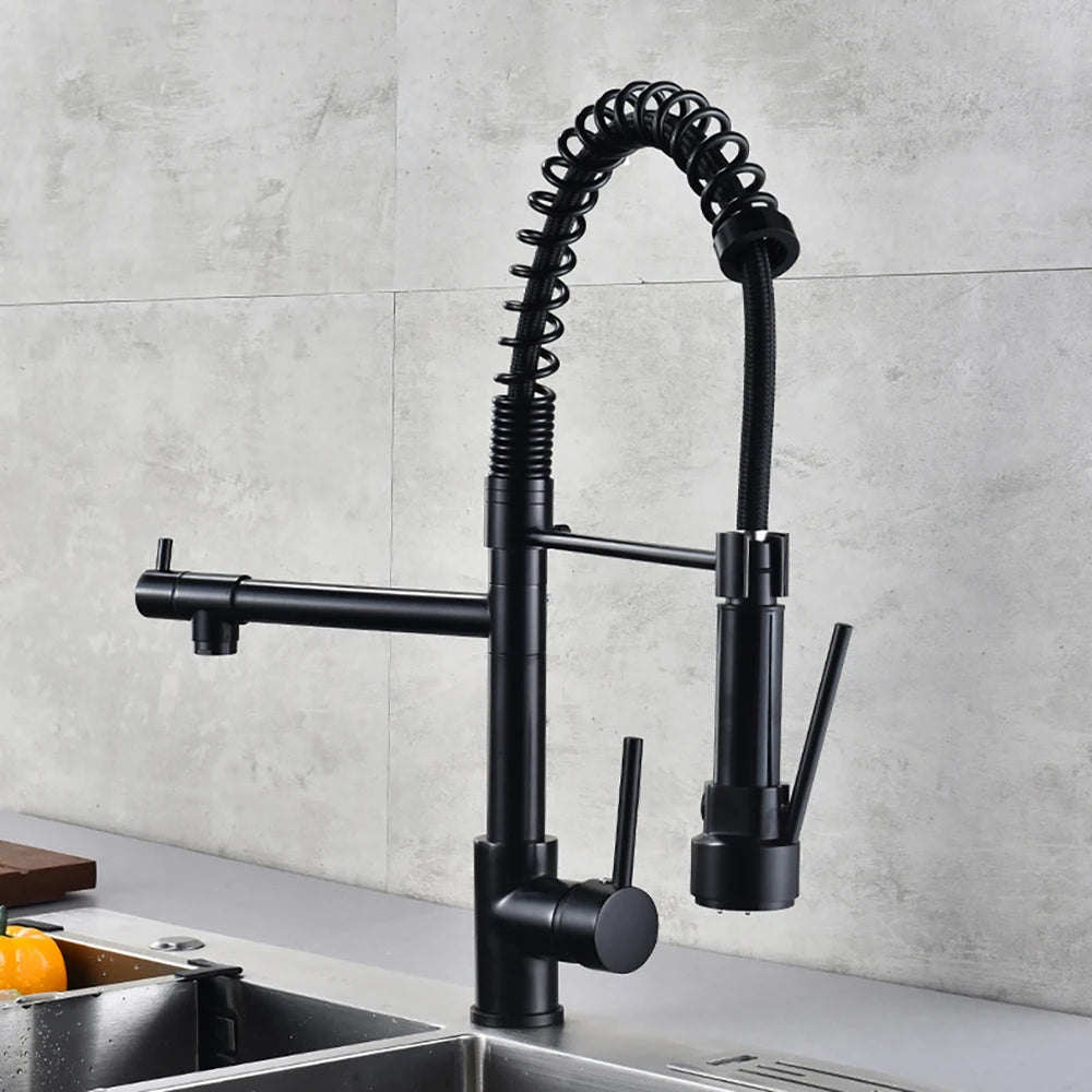 DQOK Brushed Spring Pull Down Kitchen Faucet Hot Cold Water