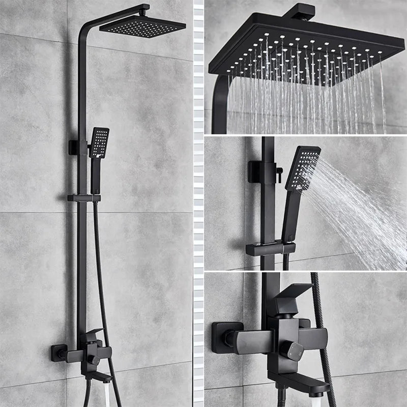 Uythner Wall Mount Rainfall Bath Shower Faucet With Hand Shower