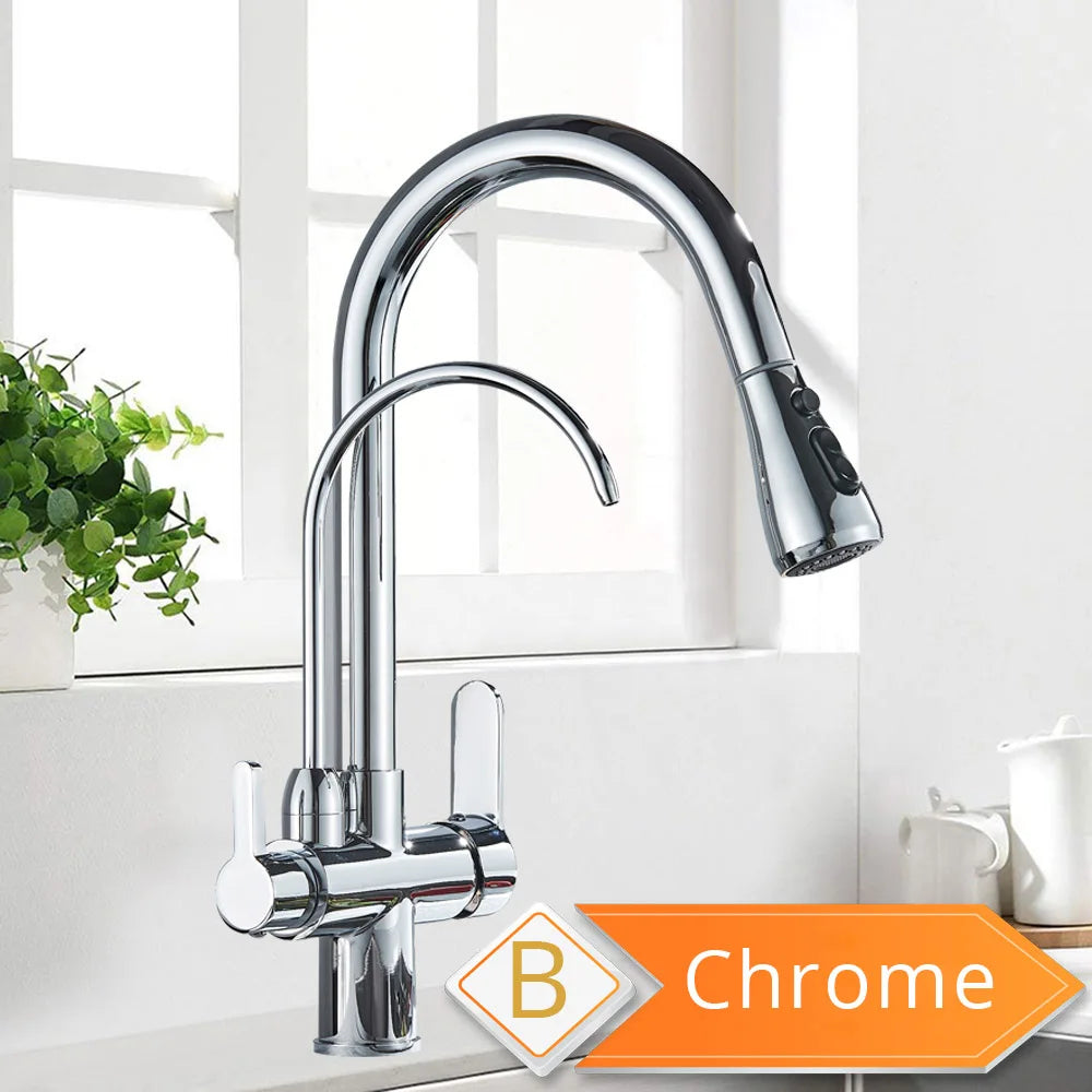 Rozin Three Way Water Filtration Kitchen Faucet With Pull Sprayer