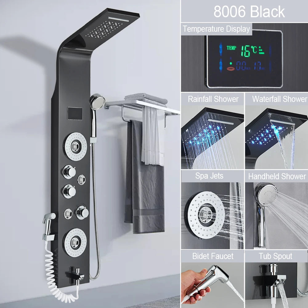 MYQualife LED Shower Panel With Massage Jets And Rain Head