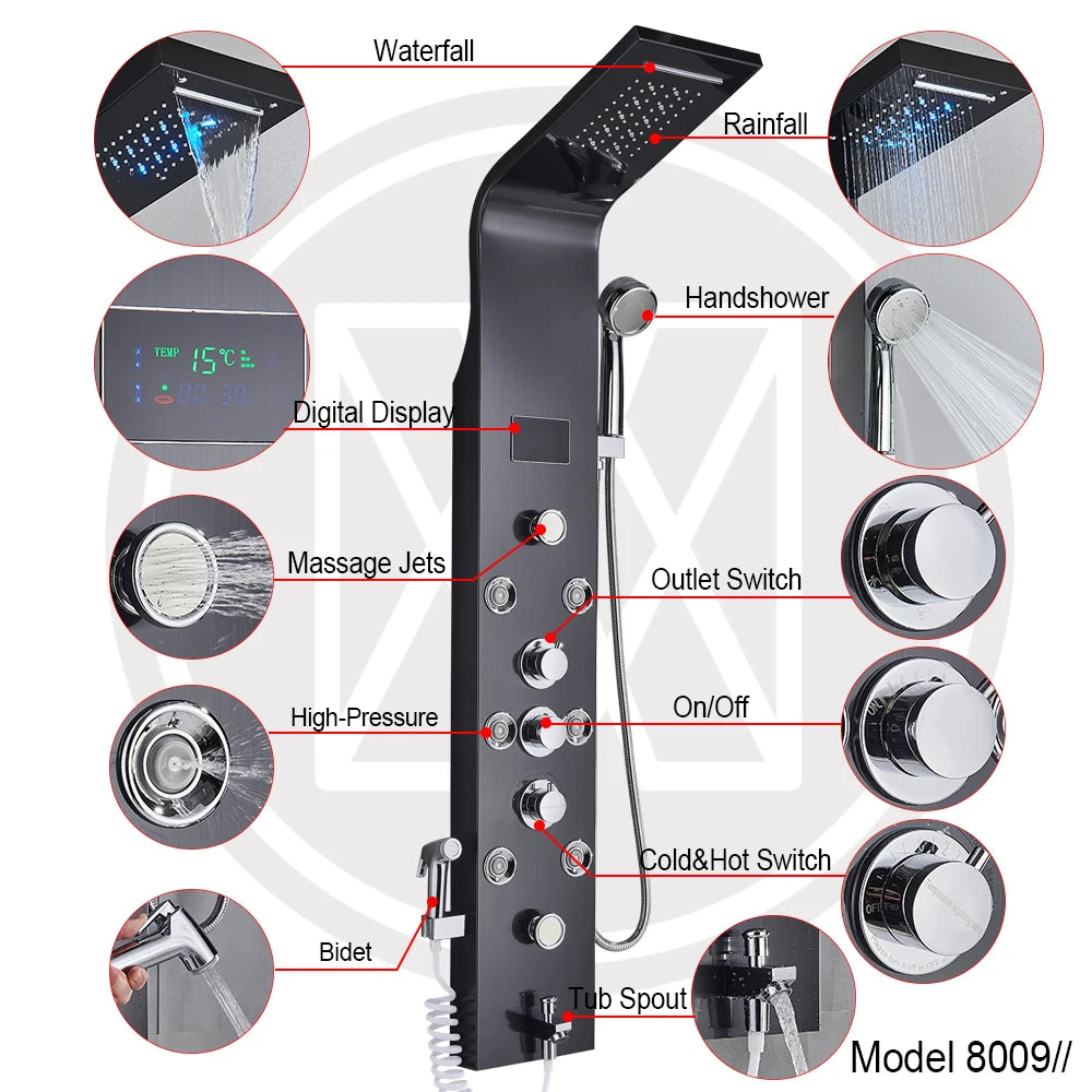MYQualife LED Shower Panel With Massage Jets And Rain Head