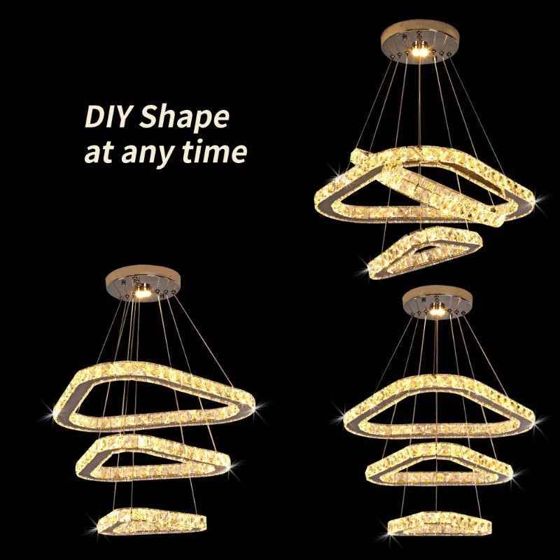 Vetulus Modern Led Crystal Chandelier Triangle Chrome Ceiling Light