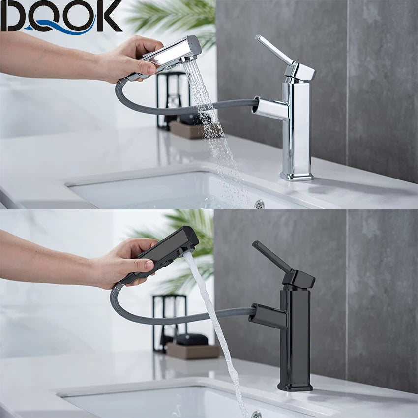 DQOK Pull Out Bathroom Basin Faucet Brass Sink Mixer