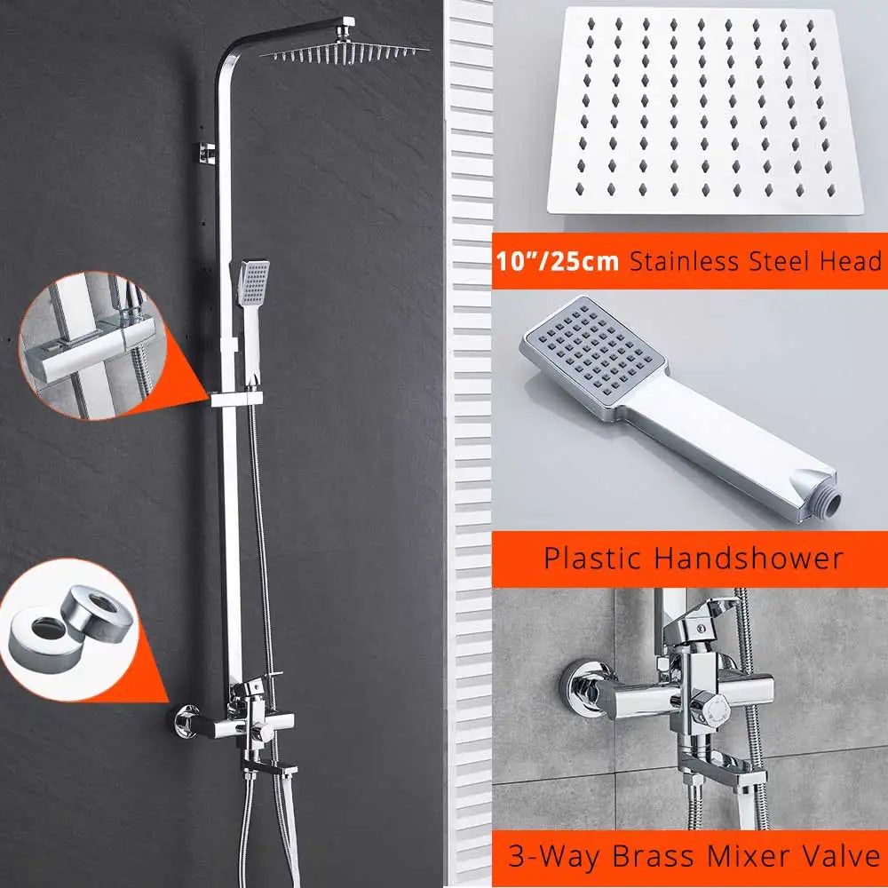 Uythner Wall Mount Rainfall Bath Shower Faucet With Hand Shower