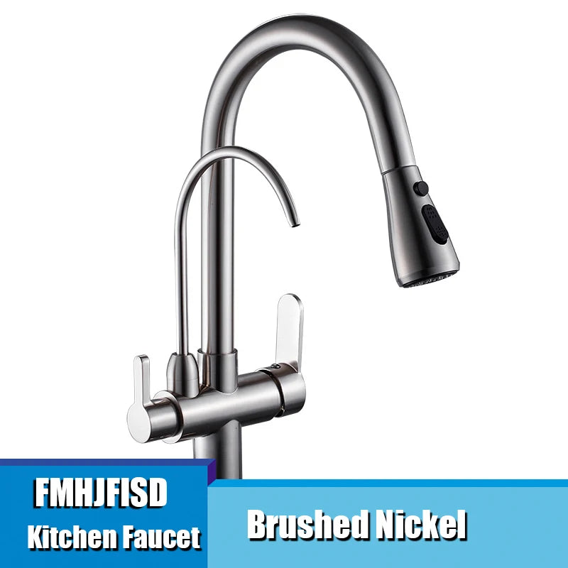 Fmhjfisd Pure Water Kitchen Faucet Pull Out Dual Handle Hot Cold Deck Mounted