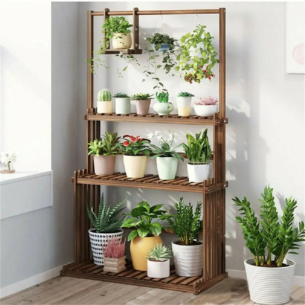 Bingopaw 3 Tier Wood Plant Stand Planter Shelves Indoor Outdoor