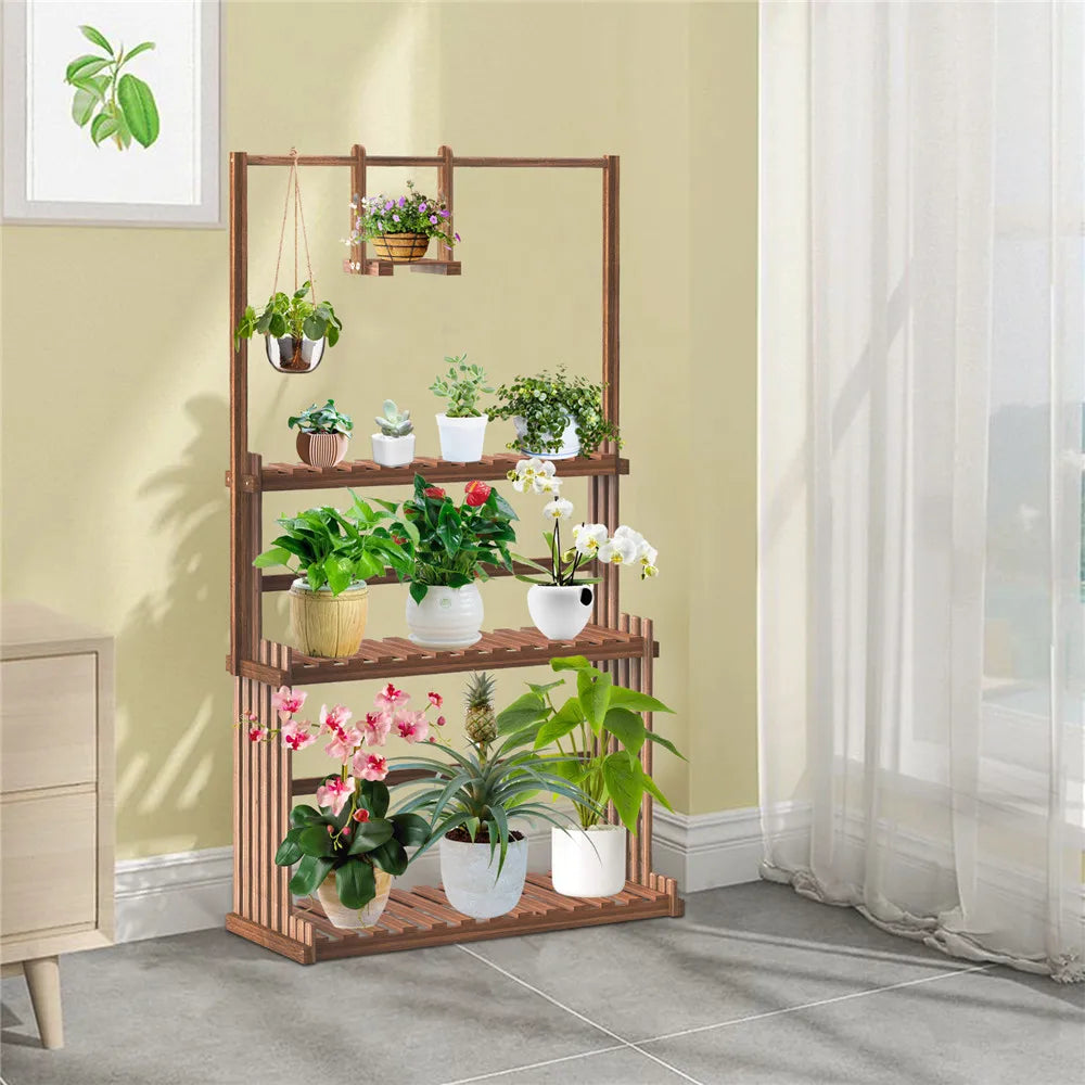 Bingopaw 3 Tier Wood Plant Stand Planter Shelves Indoor Outdoor