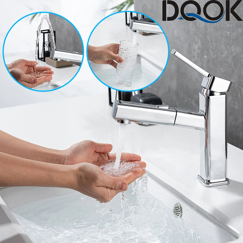 DQOK Pull Out Bathroom Basin Faucet Brass Sink Mixer