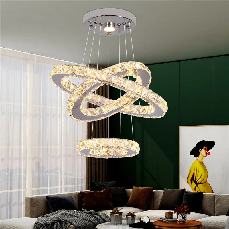 Vetulus Modern Led Crystal Chandelier Triangle Chrome Ceiling Light
