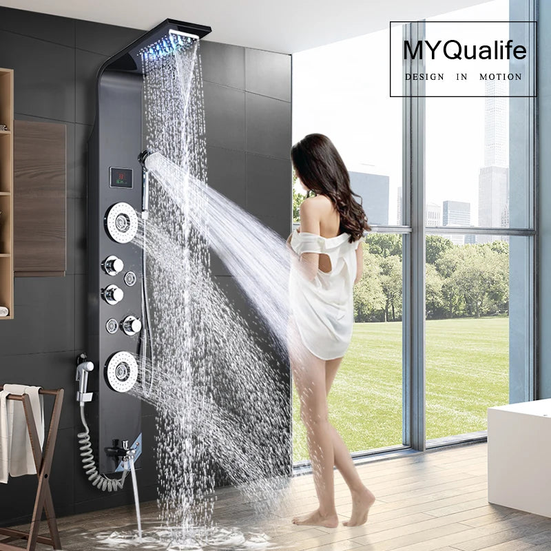 MYQualife LED Shower Panel With Massage Jets And Rain Head