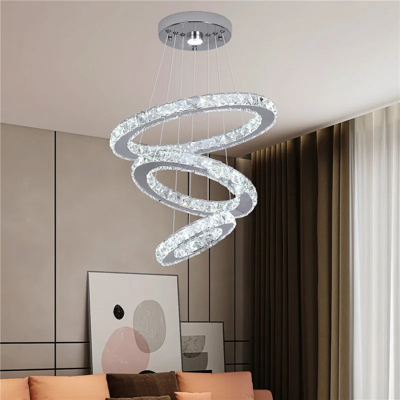 Vetulus Modern Led Crystal Chandelier Triangle Chrome Ceiling Light