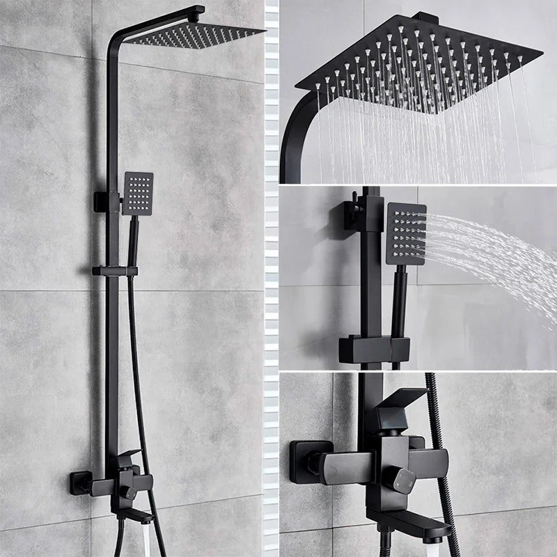 Uythner Wall Mount Rainfall Bath Shower Faucet With Hand Shower