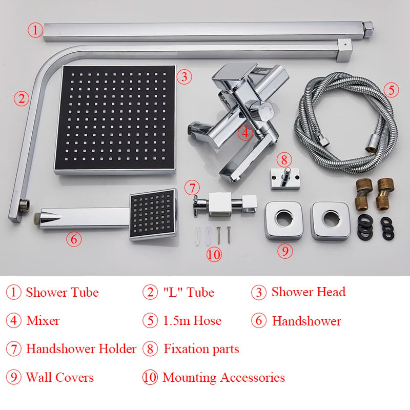 Uythner Wall Mount Rainfall Bath Shower Faucet With Hand Shower