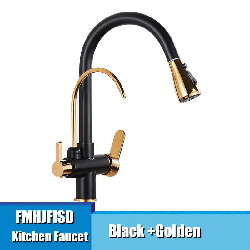 Fmhjfisd Pure Water Kitchen Faucet Dual Handle Pull Out Drinking Water Hot Cold