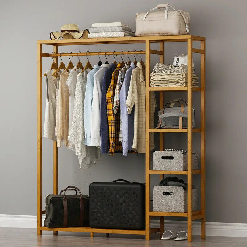 BINGOPAW Bamboo Wood Coat Rack With Shelves For Home Organization