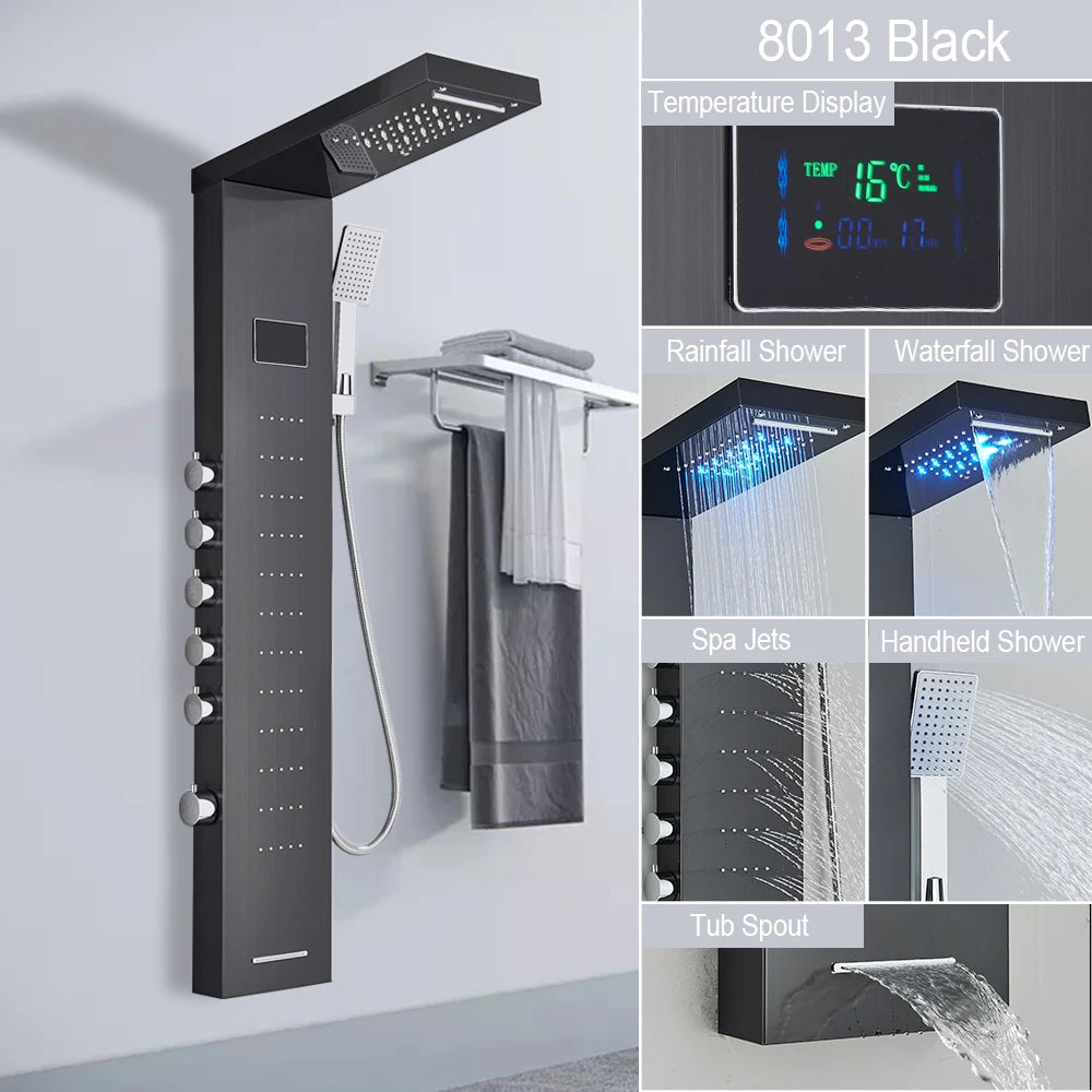 MYQualife LED Shower Panel With Massage Jets And Rain Head