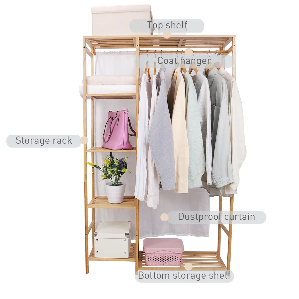 BINGOPAW Bamboo Wood Coat Rack With Shelves For Home Organization