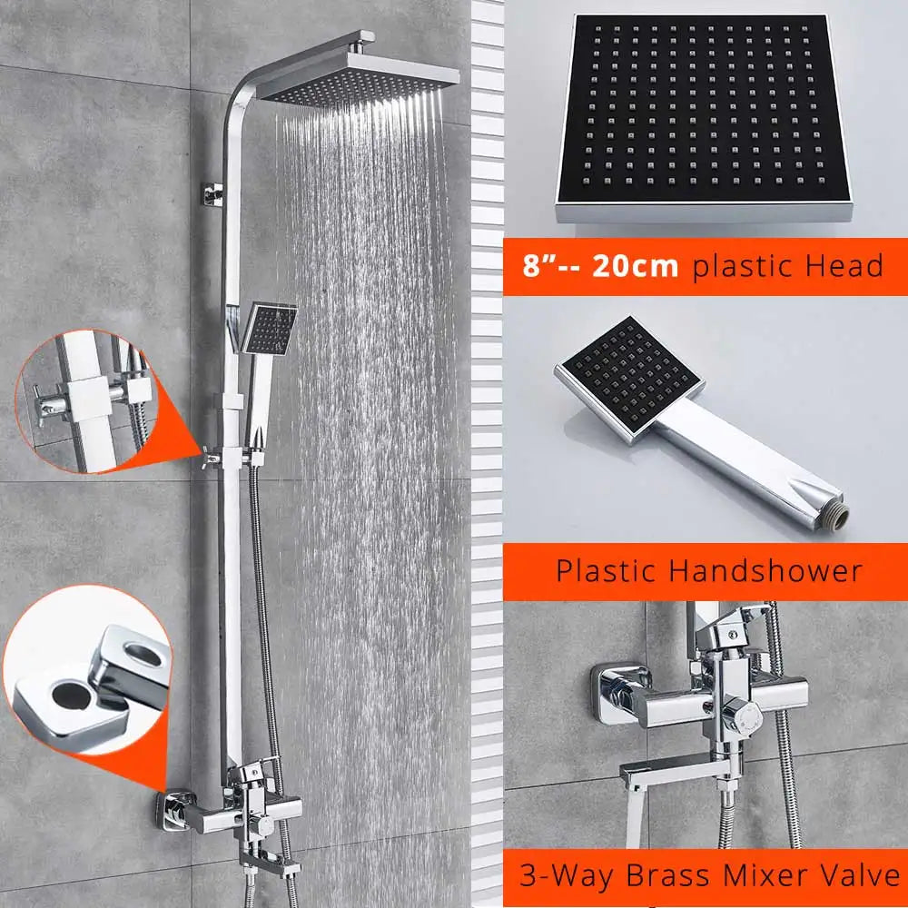 Uythner Wall Mount Rainfall Bath Shower Faucet With Hand Shower