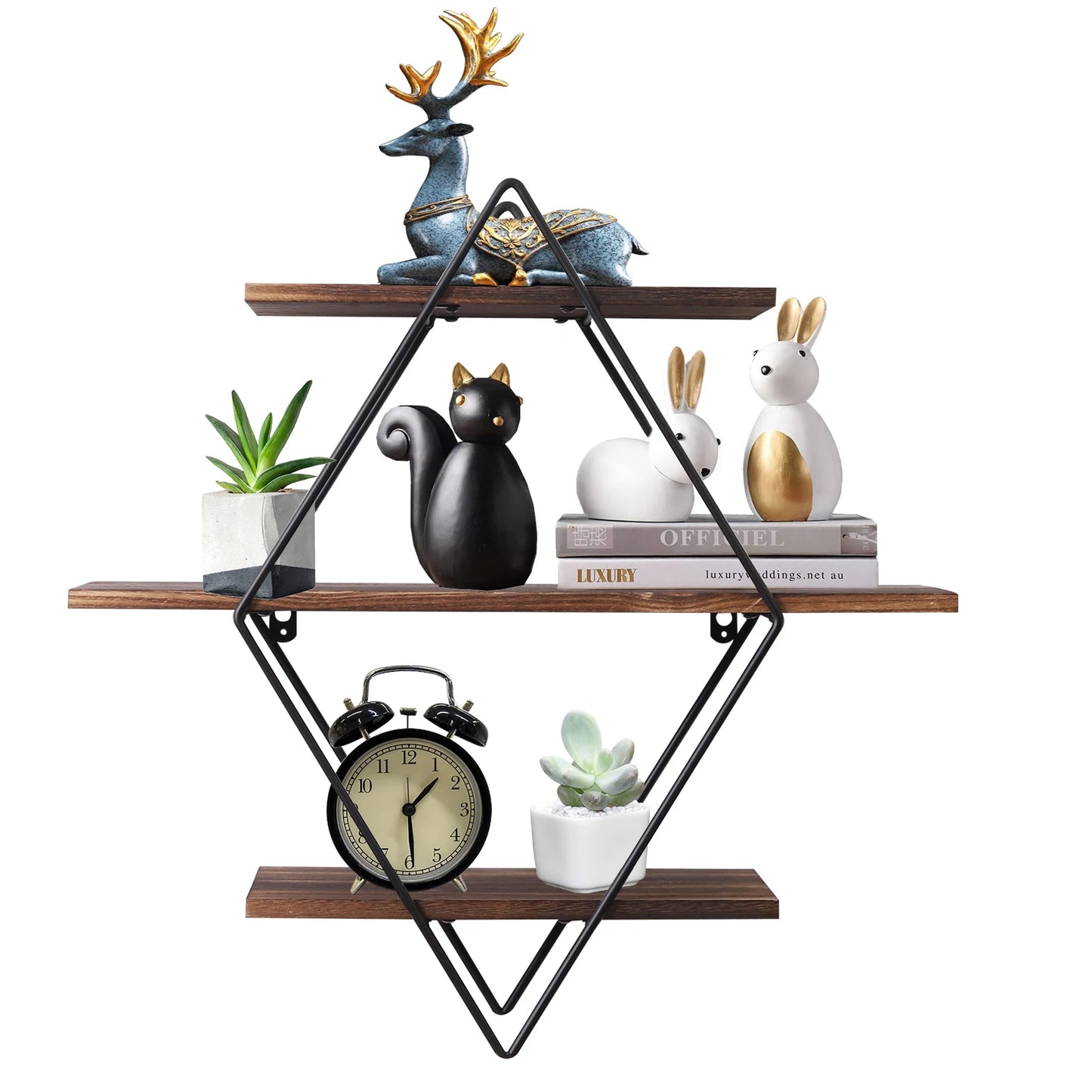 Three Tier Industrial Wood Floating Shelf Heavy Duty Wall Mount