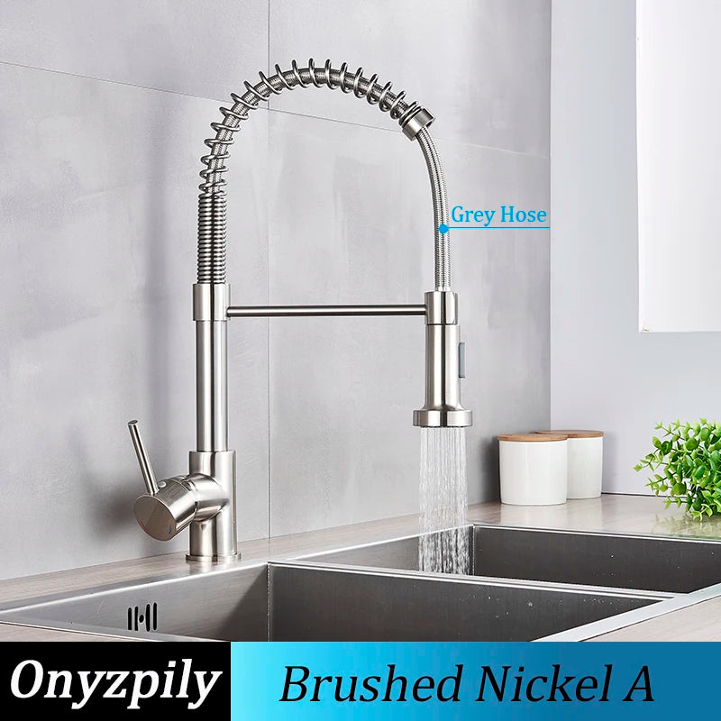 Onyzpily Kitchen Sink Faucet Pull Down Sprayer Single Handle Stainless Steel