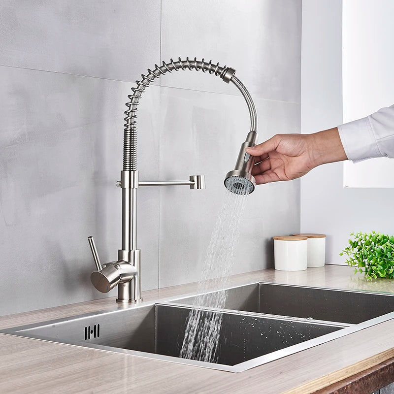 Onyzpily Kitchen Sink Faucet Pull Down Sprayer Single Handle Stainless Steel