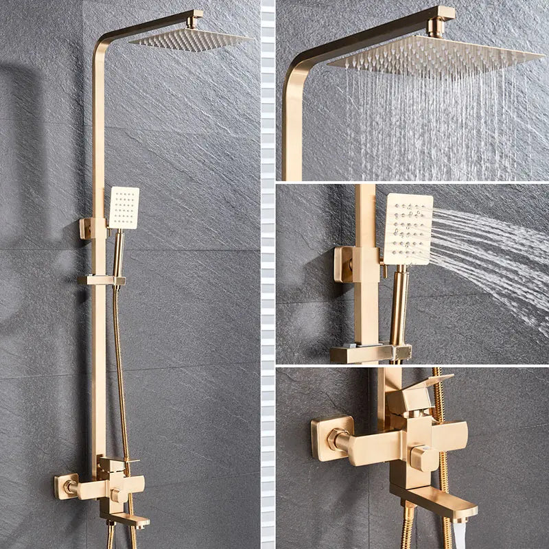 Uythner Wall Mount Rainfall Bath Shower Faucet With Hand Shower