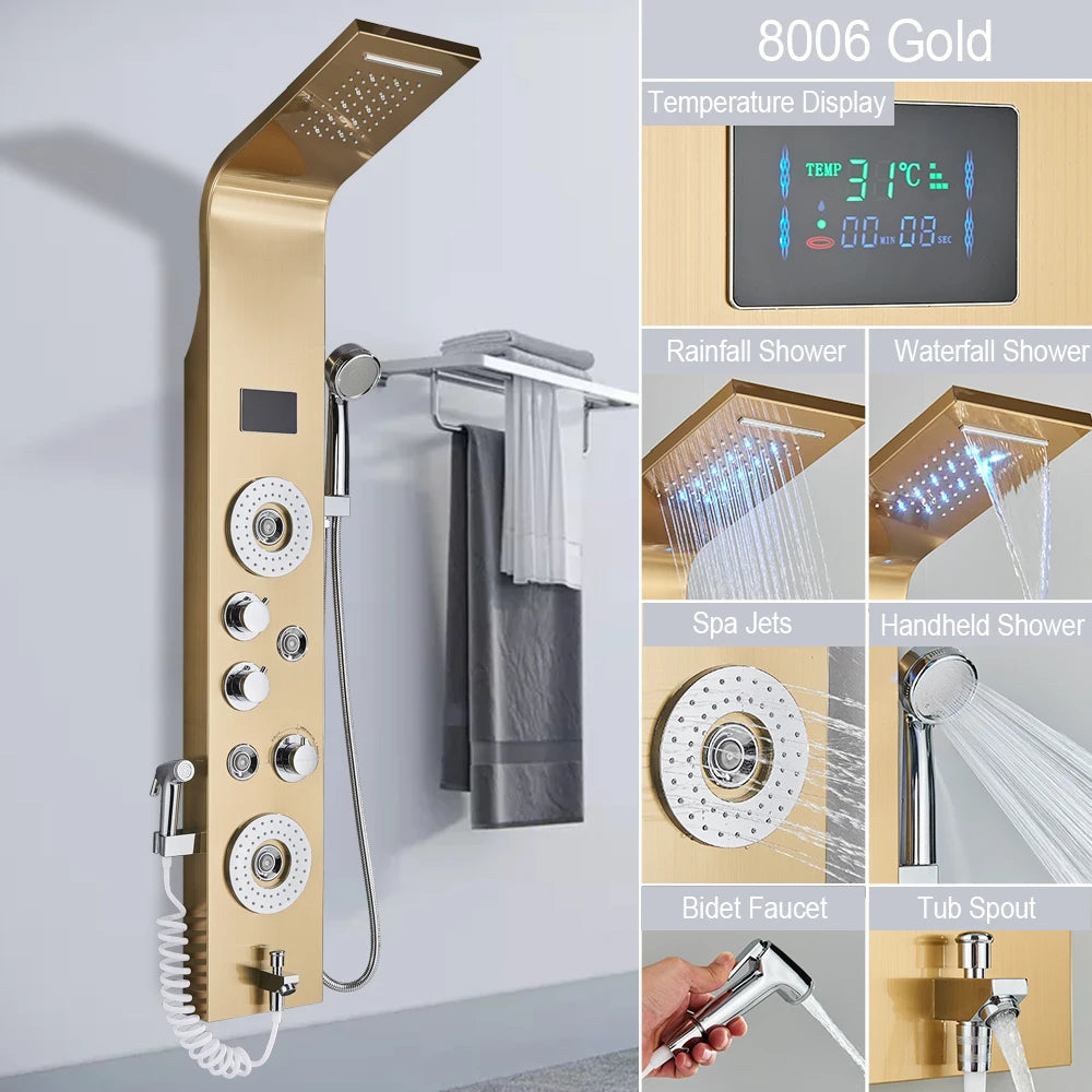 MYQualife LED Shower Panel With Massage Jets And Rain Head