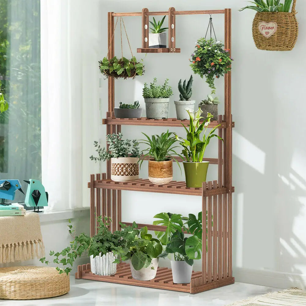Bingopaw 3 Tier Wood Plant Stand Planter Shelves Indoor Outdoor