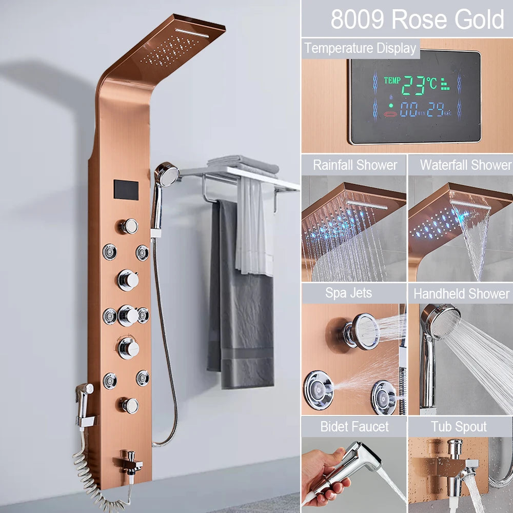 MYQualife LED Shower Panel With Massage Jets And Rain Head