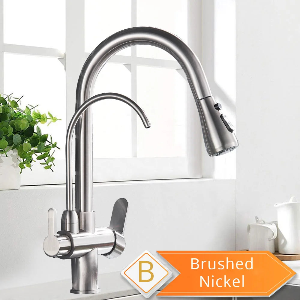 Rozin Three Way Water Filtration Kitchen Faucet With Pull Sprayer