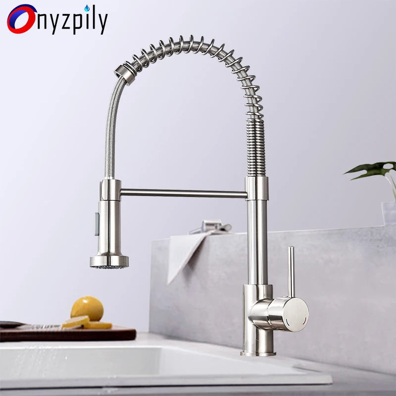 Onyzpily Kitchen Sink Faucet Pull Down Sprayer Single Handle Stainless Steel
