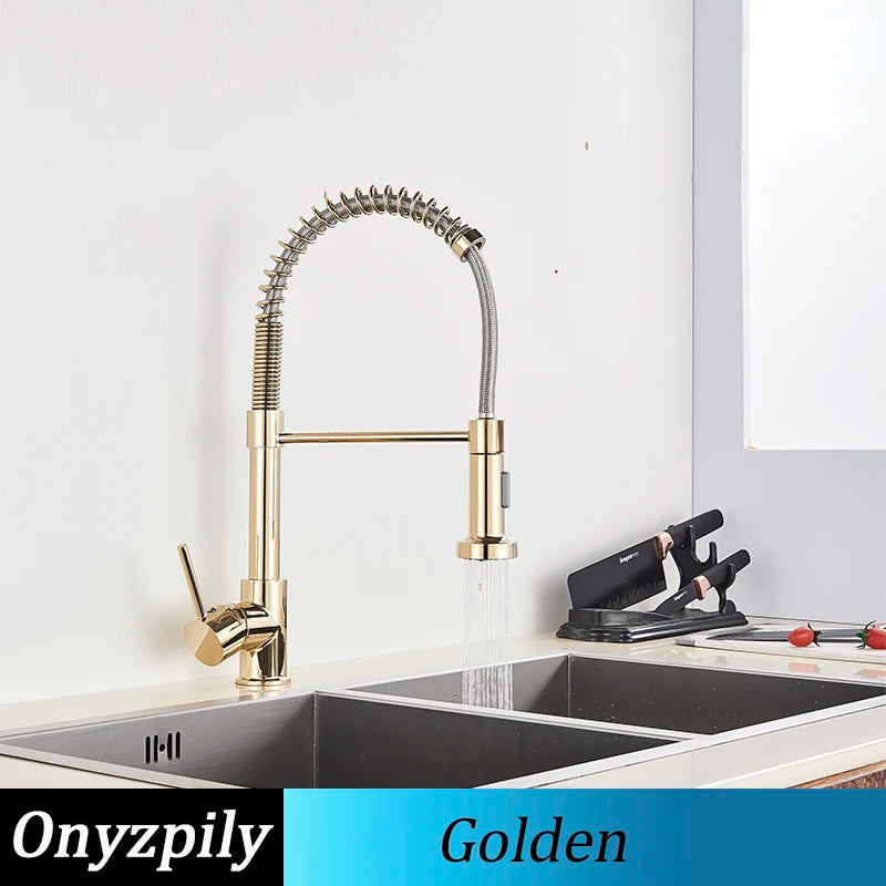 Onyzpily Kitchen Sink Faucet Pull Down Sprayer Single Handle Stainless Steel