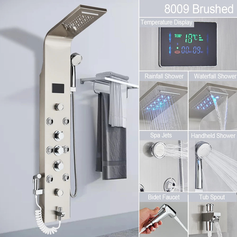MYQualife LED Shower Panel With Massage Jets And Rain Head
