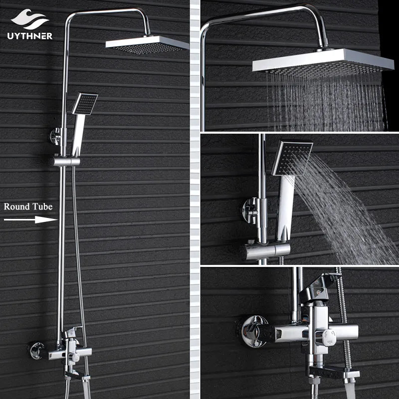 Uythner Wall Mount Rainfall Bath Shower Faucet With Hand Shower