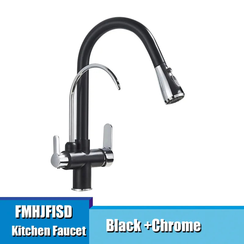 Fmhjfisd Pure Water Kitchen Faucet Pull Out Dual Handle Hot Cold Deck Mounted
