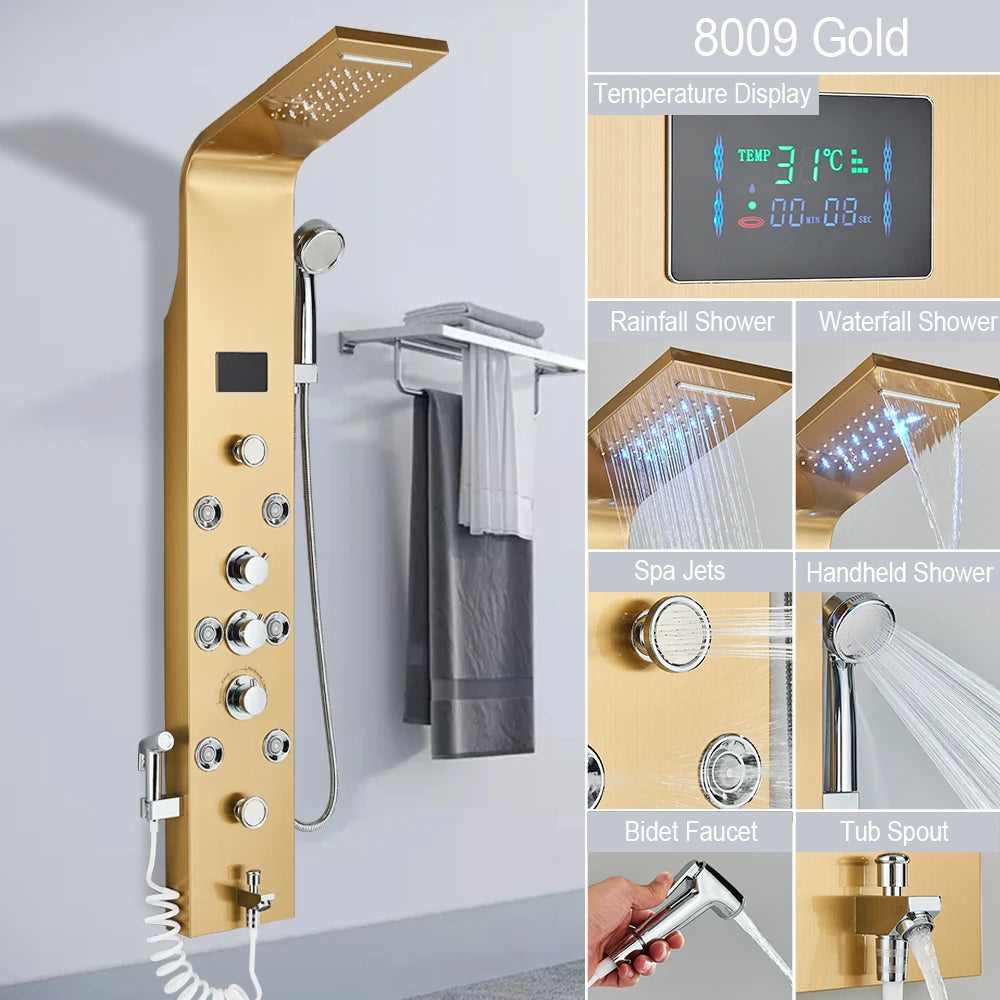 MYQualife LED Shower Panel With Massage Jets And Rain Head