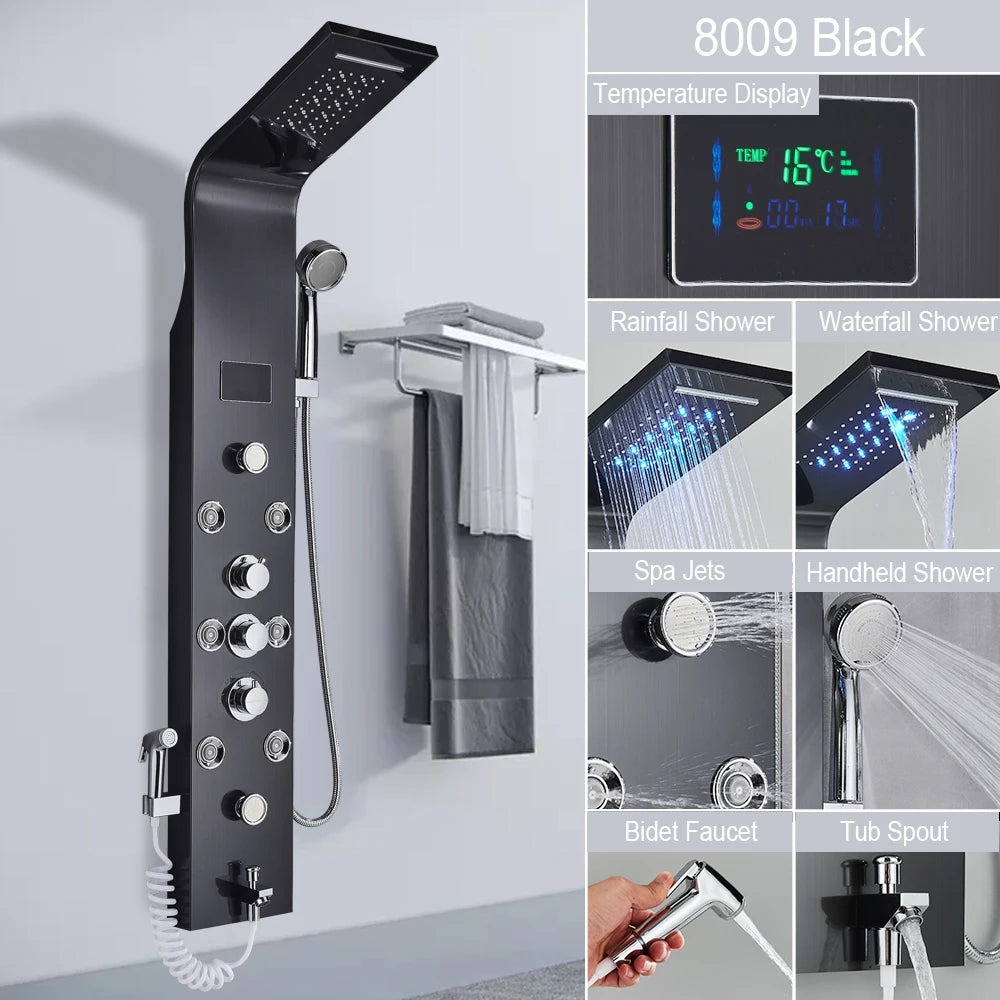 MYQualife LED Shower Panel With Massage Jets And Rain Head