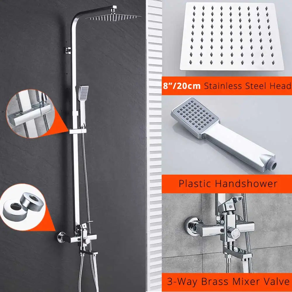 Uythner Wall Mount Rainfall Bath Shower Faucet With Hand Shower
