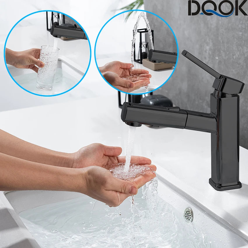 DQOK Pull Out Bathroom Basin Faucet Brass Sink Mixer