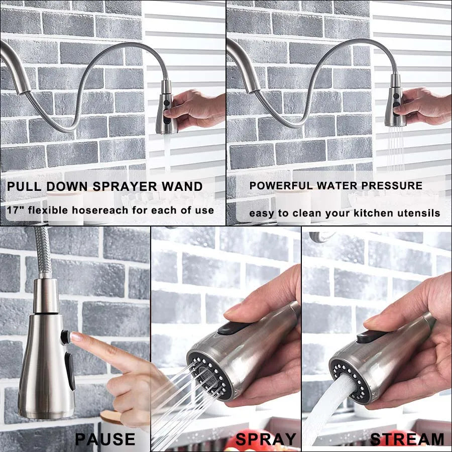 Rozin Three Way Water Filtration Kitchen Faucet With Pull Sprayer