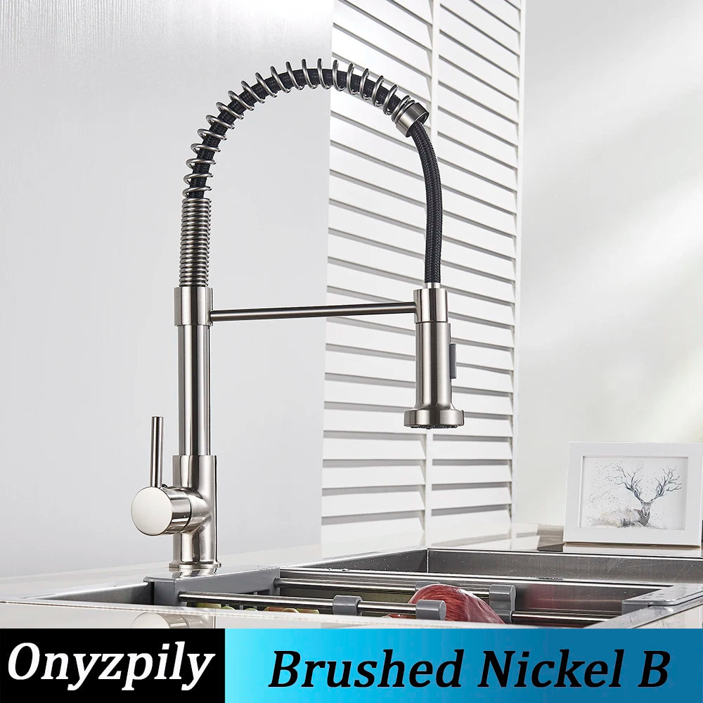 Onyzpily Kitchen Sink Faucet Pull Down Sprayer Single Handle Stainless Steel