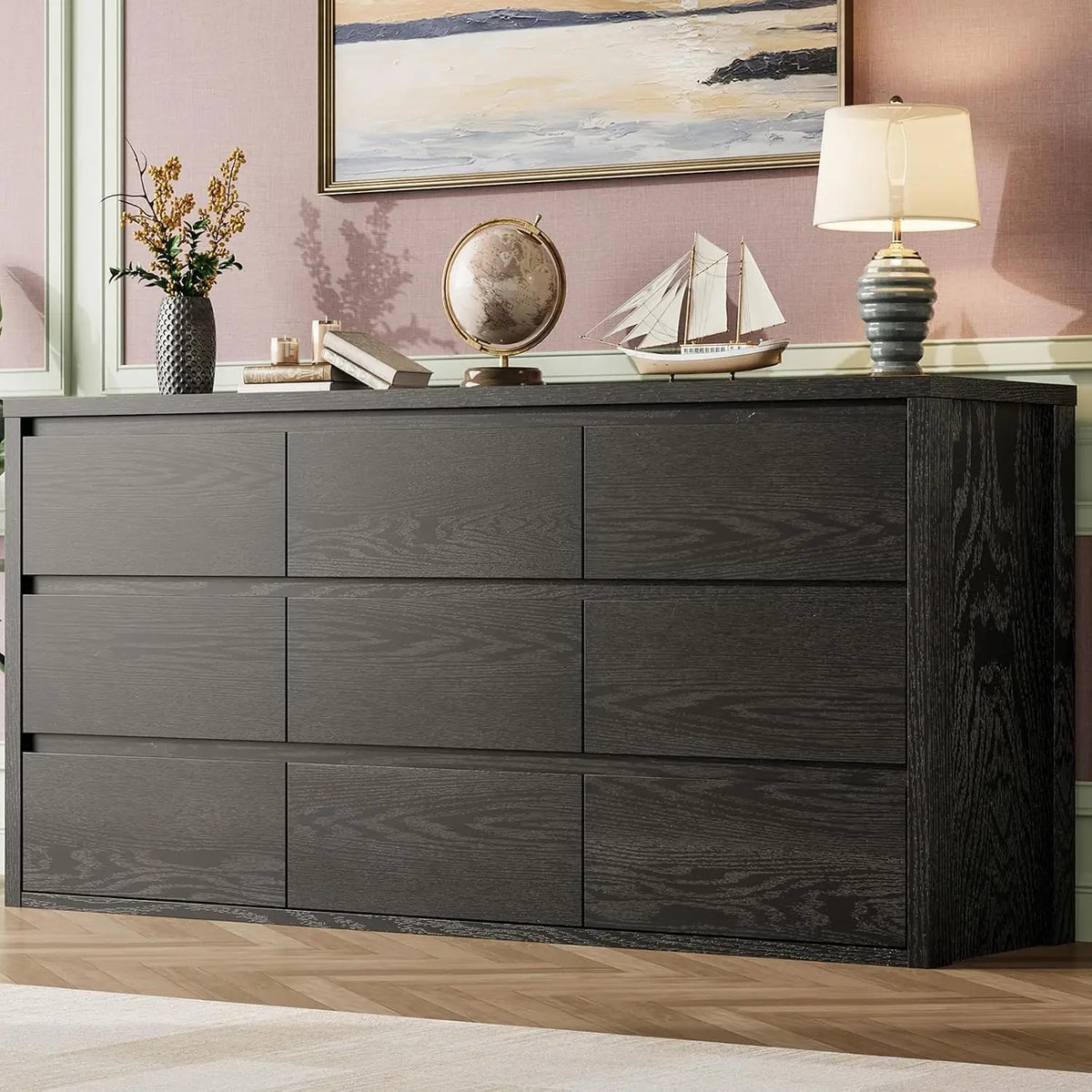 Acekool Modern Wood Dresser With 9 Drawers And Handleless Design