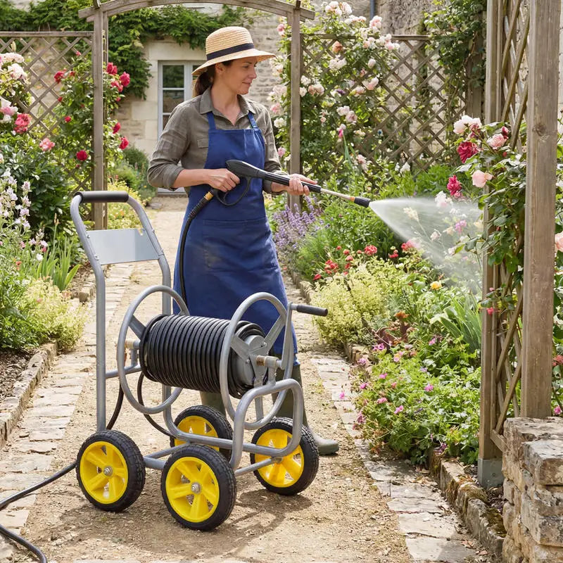Garden Hose Reel Cart Heavy Duty Metal Organizer Portable