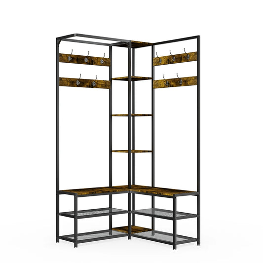 Heavy Duty Corner Coat Stand With Shoe Bench Hall Tree